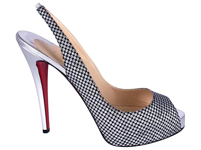 Christian Louboutin No Prive 120 Heels in Silver Leather Silvery  ref.407826