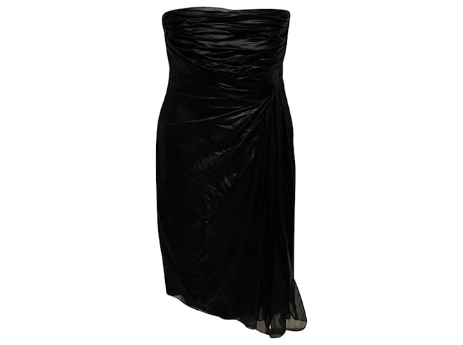 Valentino Gerafftes trägerloses Minikleid aus schwarzer Seide  ref.407837