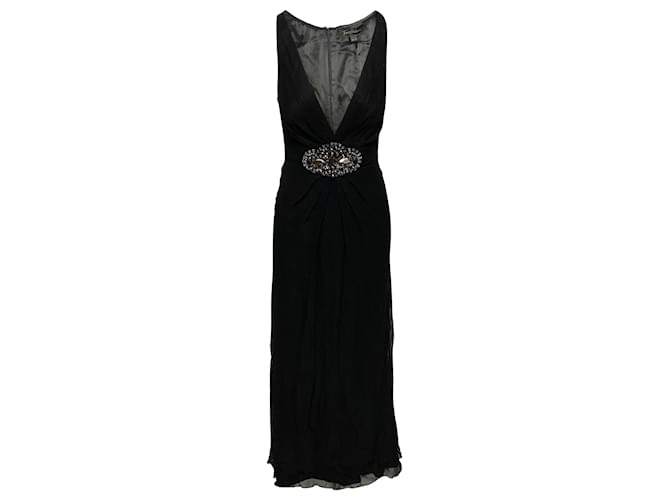 Vestido de noche con adornos de Jenny Packham en seda negra Negro   - Joli Closet