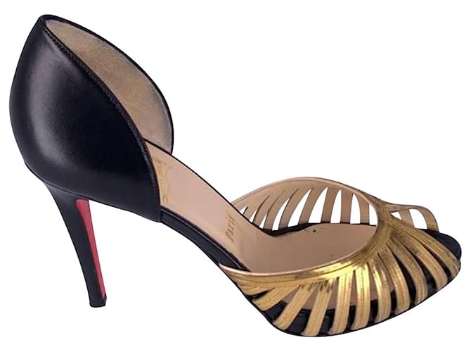 Christian Louboutin Open Toe Pumps in Gold Leather Golden  ref.407865