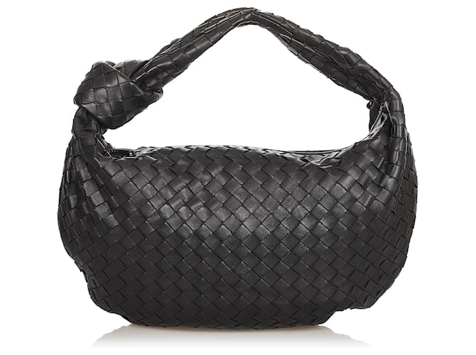 Bottega Veneta Black Leather Shoulder Strap Intrecciato Knot Hobo Bag