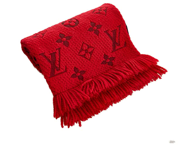 Sciarpa in lana Louis Vuitton Logomania rossa Rosso Seta Panno  ref.407916
