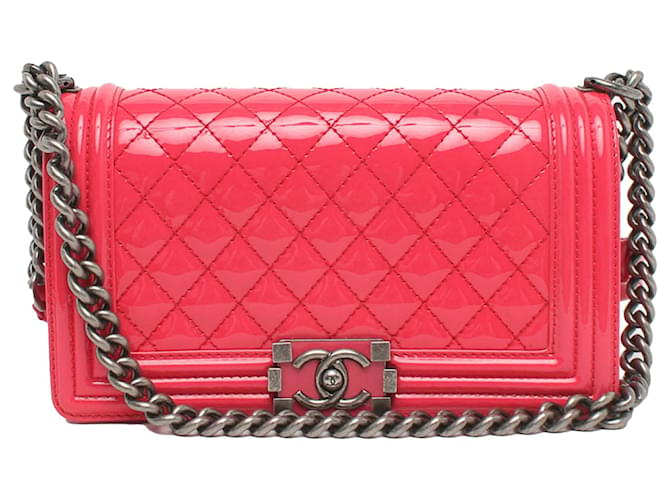 Chanel Pink Medium Boy Patent Leather Shoulder Bag  ref.407939