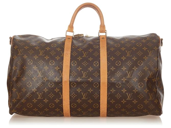 Louis Vuitton Brown Monogram Keepall 55 Leather Cloth  ref.407967