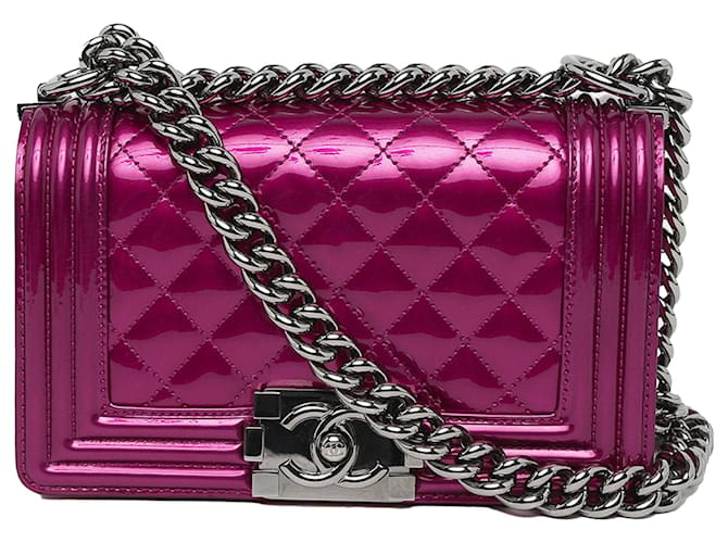 Chanel Purple Mini Boy Patent Leather Flap Bag  ref.407983
