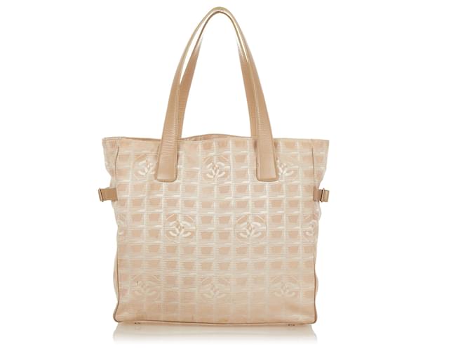 Chanel Brown New Travel Line Nylon Tote Bag Beige Leather Pony-style calfskin Cloth  ref.408000