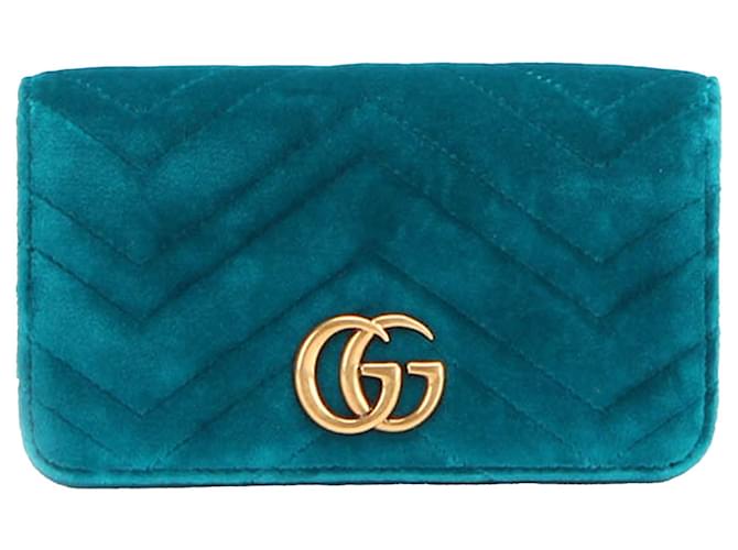 Borsa a tracolla in velluto Gucci Super Mini GG Marmont verde Metallo Panno  ref.408111 - Joli Closet