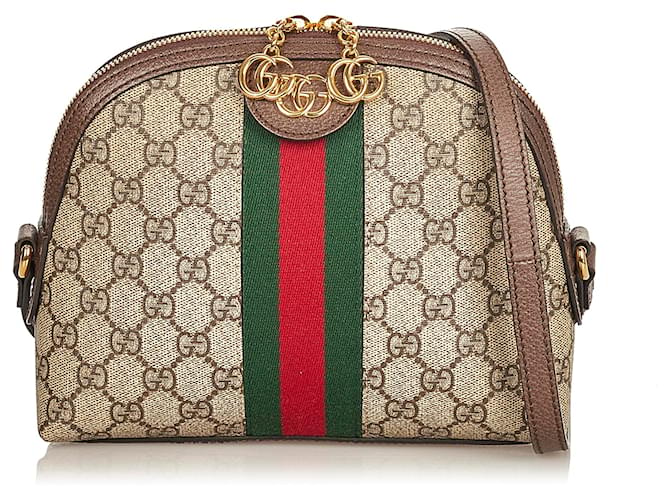 Gucci Brown Small GG Supreme Ophidia Crossbody Bag Multiple colors Beige  Leather Cloth Pony-style calfskin Cloth ref.408139 - Joli Closet