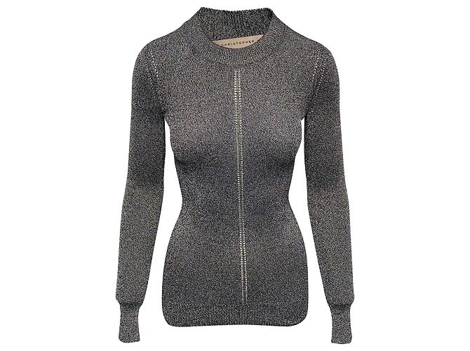 Christopher Kane – Metallic-Strickoberteil aus silberner Viskose Grau 