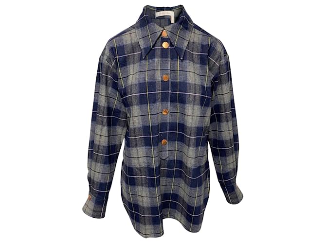 See by Chloé See By Chloe Checked Flannel Shirt in Blue Wool Cotton  ref.408158