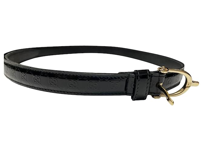 Gucci GG geprägter dünner Gürtel aus schwarzem Lackleder  ref.408172