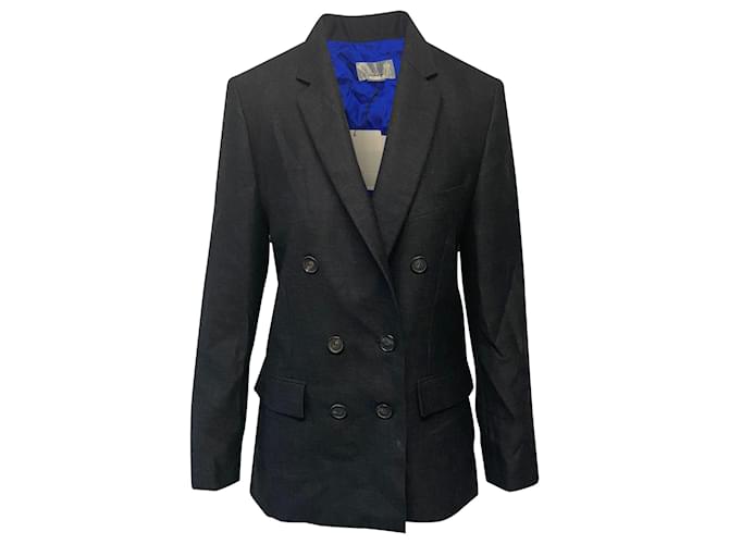 Victoria Beckham Double-Breasted Fitted Blazer in Grey Wool Black  ref.408183