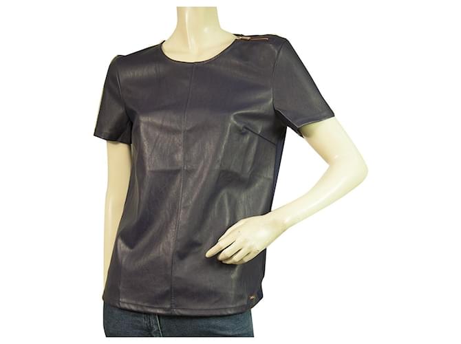 Armani Exchange Purple Faux Leather Front w. Zipper T- Shirt Top Size S/ P Polyurethane  ref.408188