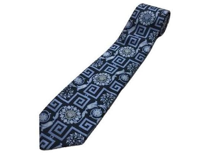 Versace Corbatas Azul marino Seda  ref.408332