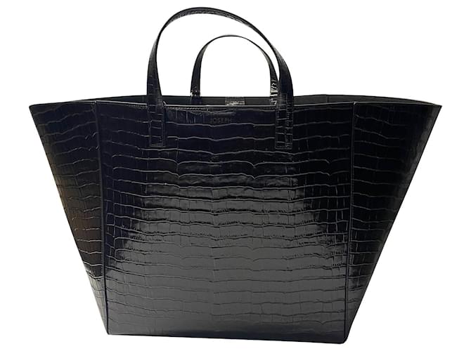 Joseph Crocodile Effect Tote Bag with Pouch in Brown Patent Leather  ref.408403