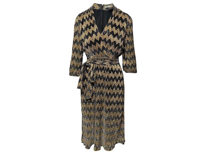 Alice + Olivia Katina Wrap Midi Dress in Silver and Gold Polyester Golden Metallic  ref.408414