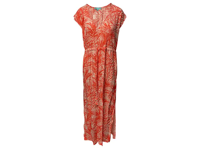 Melissa Odabash Delilah Palm Print Maxi Dress in Coral Viscose Orange Cellulose fibre  ref.408415
