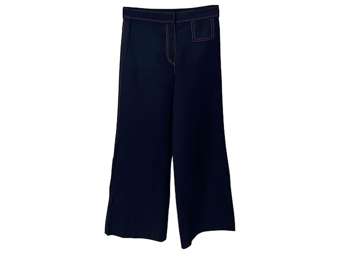 Joseph Wide Leg Pants with Red Stitching in Blue Viscose Navy blue Cellulose fibre  ref.408418