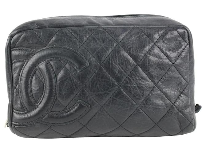 Chanel Estojo de toalete Cambon Ligne de couro acolchoado preto bolsa cosmética  ref.408480