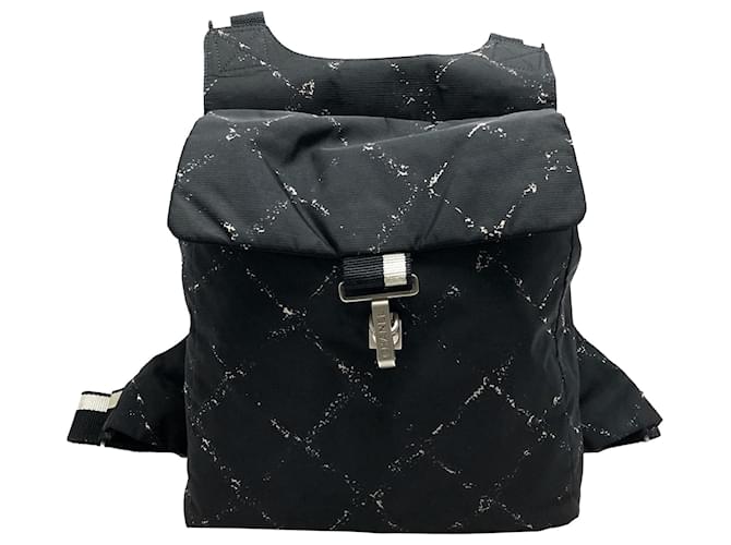 Chanel Black Old Travel Line Nylon Backpack White Cloth ref.408513 - Joli  Closet