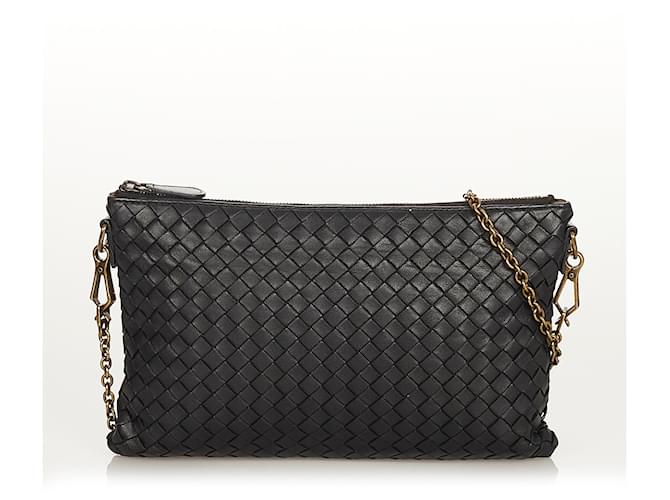 Bottega Veneta Intrecciato Crossbody Bag Silver-tone Black in Leather with  Silver-tone - US