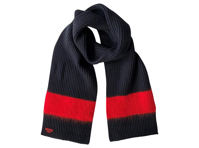 Sciarpa Tory Burch in lana e mohair blu navy