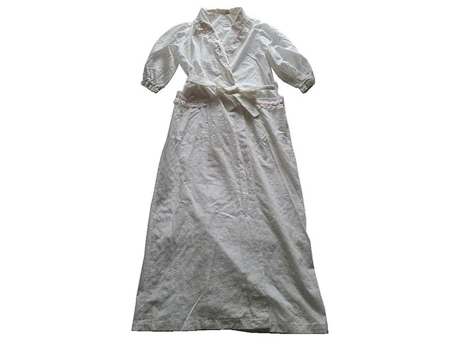 Autre Marque Ariel - White Eyelet Embroidered Lounging Robe Cotton  ref.408611