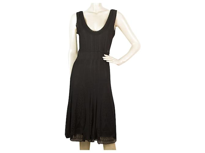 Chanel, CHANEL Black Fine Knit Viscose Knee Length Tank Sleeveless Dress sz 40  ref.408637