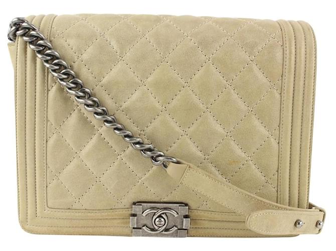 Chanel Taupe Beige Quilted Suede Large Boy Bag SHW L Leather  ref.408850