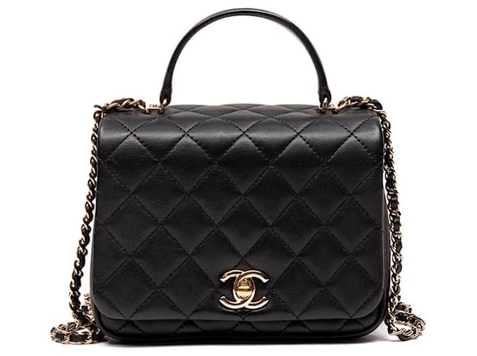 Chanel Bolso Coco con asa superior Negro Cuero ref.409050 - Joli Closet