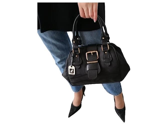 Bolsa estilo animal Fendi bolsa de couro com estampa superior preta com estampa animal Preto Algodão  ref.409246