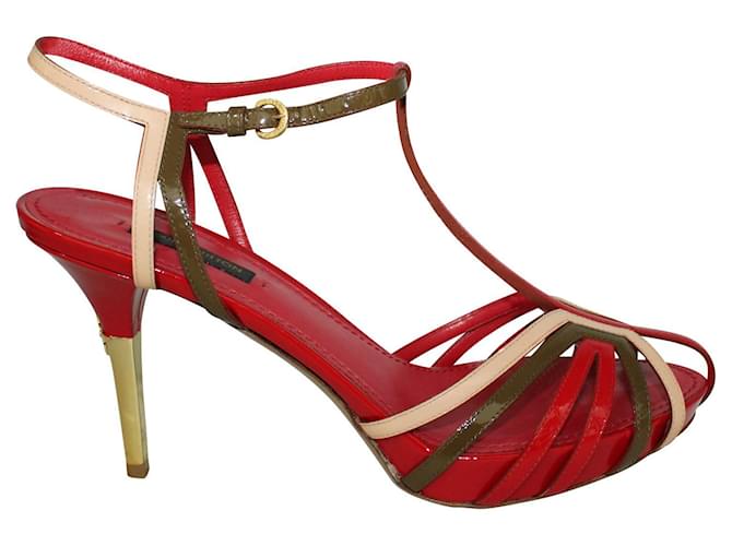 Louis Vuitton Tri-Colour High Heeled Sandals Red Leather ref