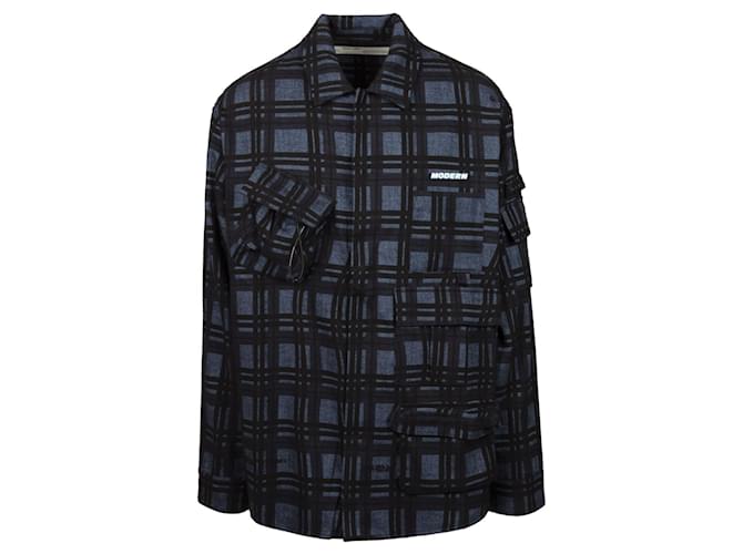 Off White Check Voyager Cotton Flannel Blue  ref.409272