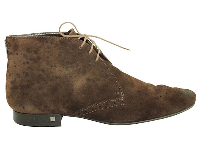 Louis Vuitton Chaussures à lacets en daim marron Suede  ref.409290