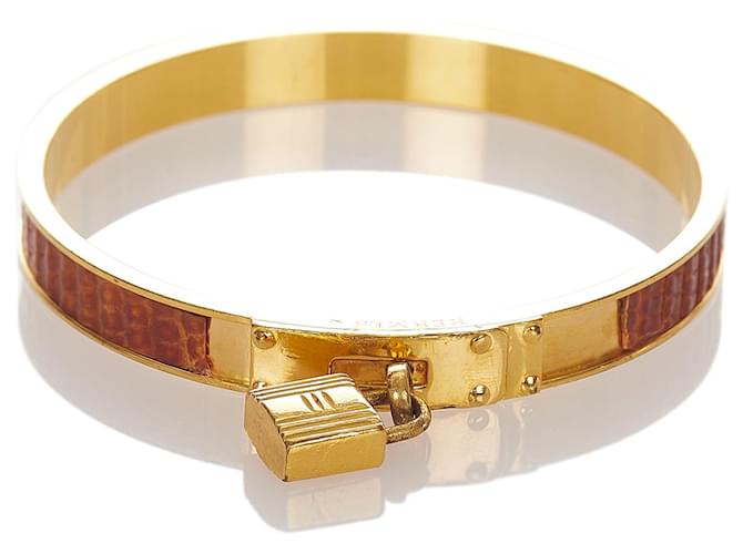 Hermès Hermes Gold Kelly H Schloss Armband Braun Golden Metall  ref.409347