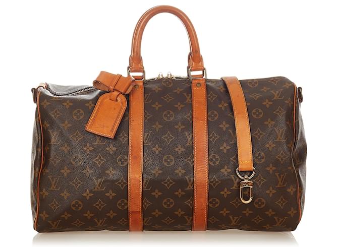 Louis Vuitton Brown Monogram Keepall Bandouliere 45 Leather Cloth  ref.409353