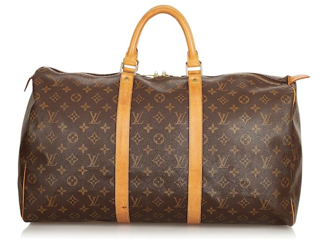 Louis Vuitton Brown Monogram Keepall 50 Leather Cloth  ref.409431