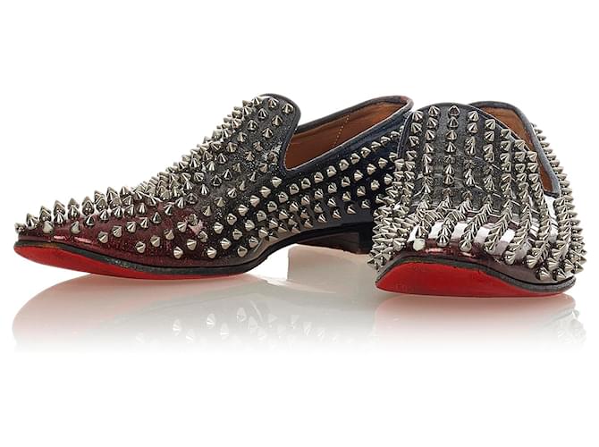 Christian Louboutin Brown Panettone Dandelion Spikes Loafers Dark brown Leather Patent leather  ref.409441