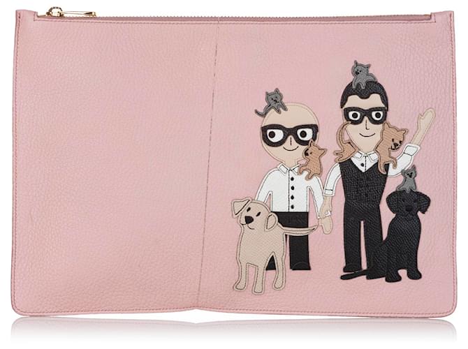 Dolce & Gabbana bolso de mano de cuero con parche familiar rosa Multicolor Becerro  ref.409451