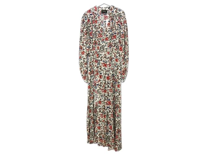 Isabel Marant Blaine Kleid aus Stretch-Seide mit Blumenmuster. Rot  ref.409882