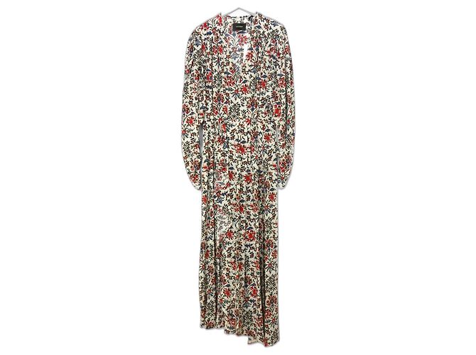 Isabel Marant Blaine Kleid aus Stretch-Seide mit Blumenmuster. Rot