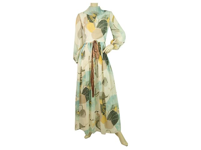Frank Usher Multicolor Floral Langarm Maxi Langes Kleid Gr 138 Mehrfarben