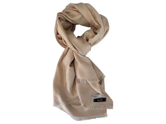 Sciarpa Christian Dior beige in seta e lana con motivo floreale