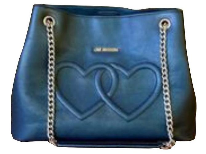 Borsa Love Moschino in pelle nera con cuori Nero