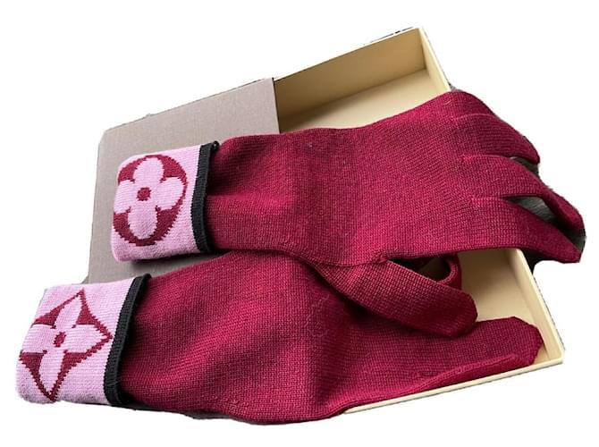 Louis Vuitton Gloves Pink Dark red Wool  ref.410045