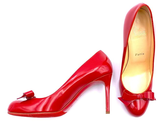 Christian Louboutin Louboutin Simple 85 pumps in red patent leather with bows  ref.410081