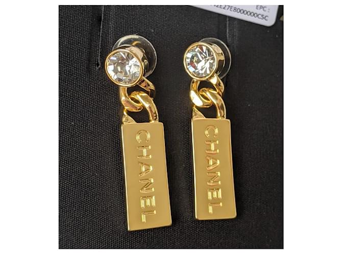 Chanel L21V Tag Gold Hardware Crystal earrings Golden Metal ref.410136 -  Joli Closet