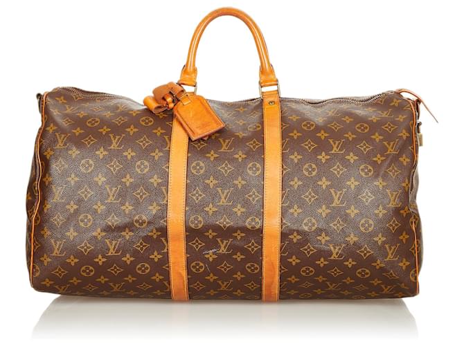 Louis Vuitton Brown Monogram Keepall Bandouliere 55 Leather Cloth  ref.410160