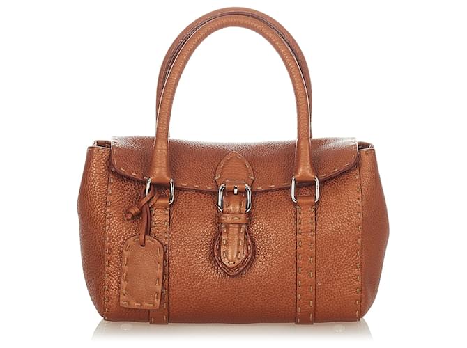 Fendi Brown Selleria Linda Leather Handbag Pony-style calfskin  ref.410289