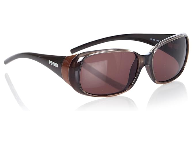 Fendi Brown Round Tinted Sunglasses Black Plastic  ref.410304